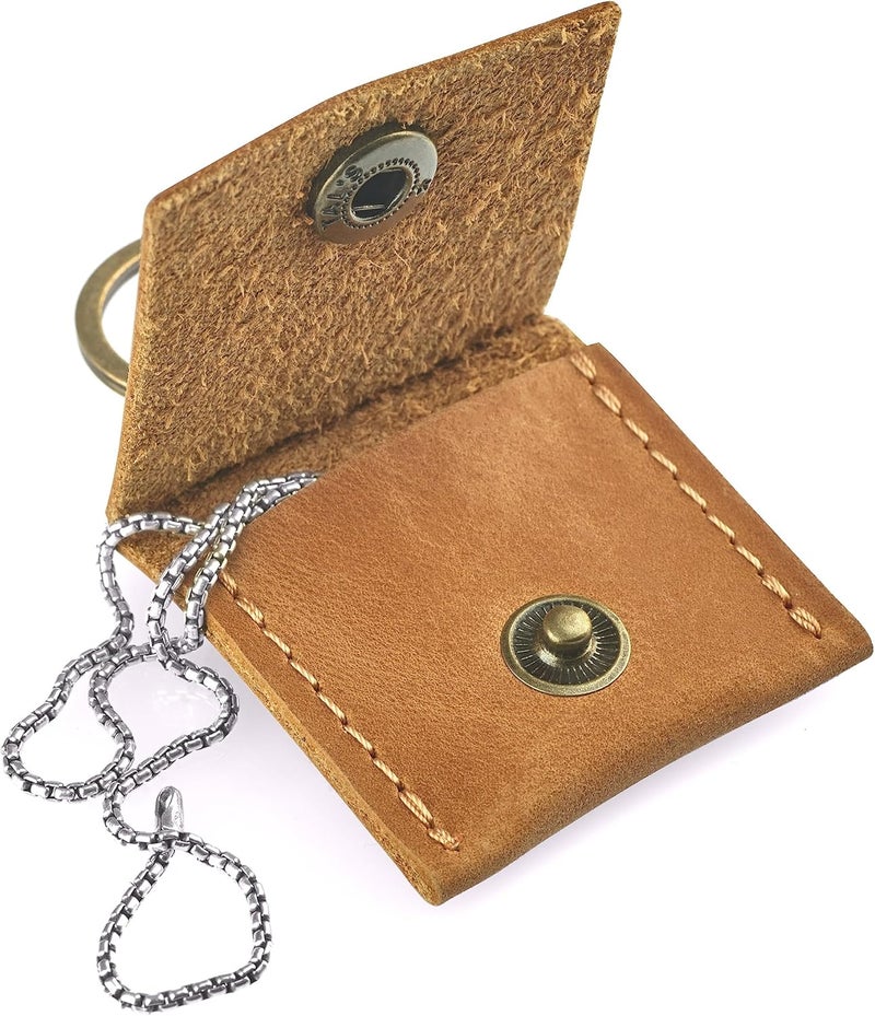 MAKYN Store حامل حلقة مفاتيح جلدية، علبة سفر لخاتم الزفاف، حامل خاتم خطوبة، حقيبة خاتم، حامل حلقة للتمارين الرياضية والصالة الرياضية، حامل خاتم جلد ناعم صغير (بني عتيق) - Image 5